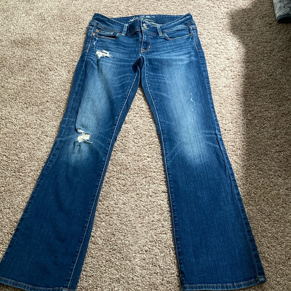American Eagle blue stretchy, slim boot size 4